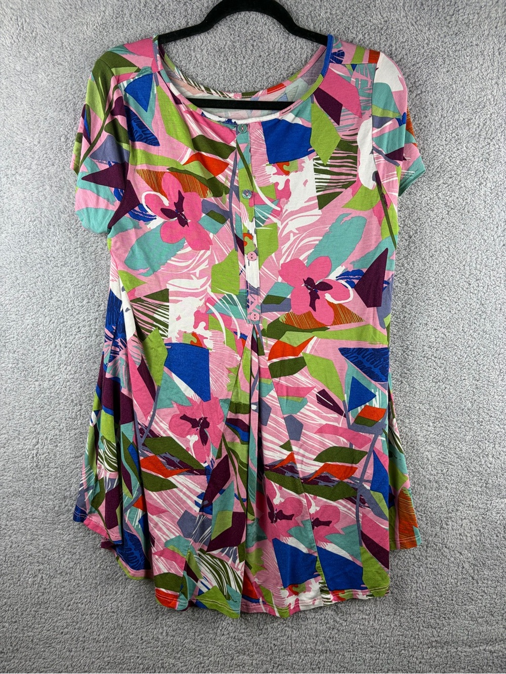 Women’s Pink Floral Geometric Short Sleeve Dress